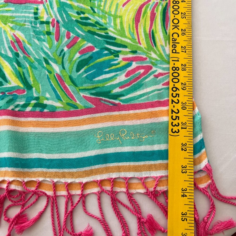 Lilly Pulitzer Palm Leaf  Scarf-Wrap-Swim Cover-Up Multi Color Fringe - Picture 4 of 15